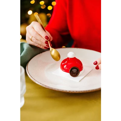 Kerstmuts-ijstaartje-vanille-frambozensorbet